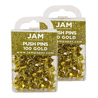 JAM Paper Push Pins, Shiny Gold Pushpins, 2 Packs of 100, 200 Total (222419051a)-Gold Plastic with Metal Point