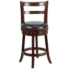 Flash Furniture 26" High Wood Counter Height Stool with Single Slat Ladder Back & Black Leather Swivel Seat - Cappuccino-Transitional Style Stool