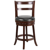 Flash Furniture 26" High Wood Counter Height Stool with Single Slat Ladder Back & Black Leather Swivel Seat - Cappuccino-Transitional Style Stool