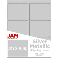 JAM Paper Mailing Address Labels - 3-1/3" x 4" - Matte Silver Foil - 120 Pack -English only packaging