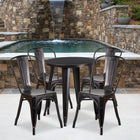 24'' Round Black-Antique Gold Metal Indoor-Outdoor Table Set with 4 Cafe Chairs [CH-51080TH-4-18CAFE-BQ-GG]-24"W x 24"D x 29"H