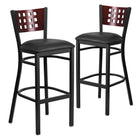 Flash Furniture HERCULES Series Black Cutout Back Metal Restaurant Barstool - Mahogany Wood Back, Black Vinyl Seat - 2 Pack-Mahogany Wood Designer Cutout Back
