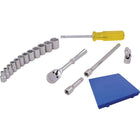 Gray Tools 17 Piece 1/4" Drive, 6 Point Metric Standard, Chrome Socket & Attachment Set-Contains: 4, 5, 7, 8, 9, 10, 11, 12, 13, 14, 15mm sockets, Reversible Ratchet, U-Joint, 2" & 6" Extensions and Hand Driver.