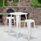 Flash Furniture Metal Indoor-Outdoor Bar Table Set with 2 Backless Barstools in White (CH31330B230SQWH)-27.75"W x 27.75"D x 40"H/Square