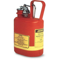 Justrite Type I Polyethylene Safety Cans, 1 Gal, 7 5/8" x 4 5/8" x 12 3/4", Fm Approved, Oval-Dent, chip and puncture-resistant polyethylene stands up to harsh corrosives