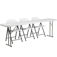 Flash Furniture 96" Folding Training Table with 3 White Plastic Folding Chairs, Granite White (RB18962)-Rectangular training table set includes three stack chairs and one table