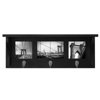 Riley Wall Shelf & Picture Collage, 18.75"L x 4"D x 7"H, 3 Metal Hooks, Black (FN00378-2INT)-Measurement and weight capacity: floating shelf measures 18.75"L x 4"W x 7"H in dimensions. it is the perfect size for an entrance, hallway, foyer, closet, mudroom, kitchens, laundry/utility rooms, garages, and offices. the wall shelf holds up to 10 pounds which allows you to place items with a little more weight
