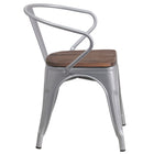 Flash Furniture Silver Metal Chair with Wood Seat & Arms-Stack Quantity: 8