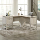 Sauder 59"W Edge Water L-Desk - Chalked Chestnut- Cord management includes desktop grommets