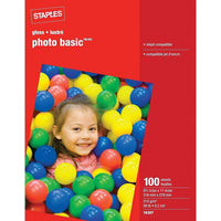 Staples Photo Basic Photo Paper - Glossy - 56 lbs - 8-1/2" x 11" - 100 Sheets-Quality photo prints whenever you need them