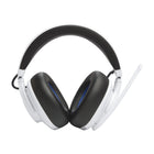 JBL Quantum 910P Wireless Over-Ear Console Gaming Headset for Playstation - White/Blue-The lightweight, durable headband and premium leather-wrapped memory foam ear cushions are designed for total comfort