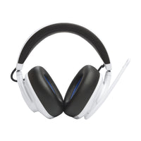 JBL Quantum 910P Wireless Over-Ear Console Gaming Headset for Playstation - White/Blue-The lightweight, durable headband and premium leather-wrapped memory foam ear cushions are designed for total comfort
