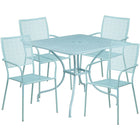 Flash Furniture Commercial Grade 35.5" Square Indoor-Outdoor Steel Patio Table Set with 4 Square Back Chairs - Sky Blue-Table and Chair Set