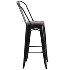 Flash Furniture 30" High Black Metal Barstool with Back & Wood Seat-Curved Back with Vertical Slat