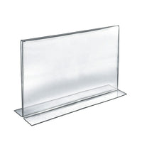 Azar Displays 11" x 17" Horizontal Double Sided Stand Up Acrylic Sign Holder, Clear, 10 Pack (152709)-Stand up sign holder is perfect for tabletop displays, restaurant table displays, and hotel concierge desks