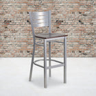 Flash Furniture HERCULES Series Silver Slat Back Metal Restaurant Barstool - Walnut Wood Seat-.625'' Thick Plywood Seat