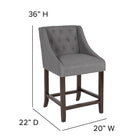 Flash Furniture Carmel Series 24" High Transitional Tufted Walnut Counter Height Stool with Accent Nail Trim - Dark Grey Fabric-Walnut Wood Finish