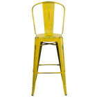 Flash Furniture 30" High Distressed Metal Indoor-Outdoor Barstool with Back - Yellow-Bistro Style Barstool