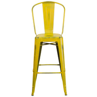 Flash Furniture 30" High Distressed Metal Indoor-Outdoor Barstool with Back - Yellow-Bistro Style Barstool