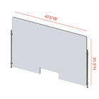 Mark Maker Rod Sneeze Guard - 47.5" W x 31.5"H panel 1/4" Clear Acrylic and 24" high aluminum rod set - with 4"x12" pass through-Made from 1/4” clear acrylic.