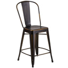 Flash Furniture 24" High Distressed Copper Metal Indoor-Outdoor Counter Height Stool with Back-500 lb. Weight Capacity