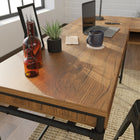 Sauder 60"W Iron City L-Desk - Checked Oak- Finished on all sides for versatile placement in any room of your home