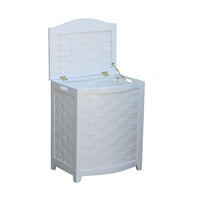 Oceanstar BHV0100W Bowed Front Veneer Laundry Wood Hamper with Interior Bag, White-Hand grips on both sides for portability